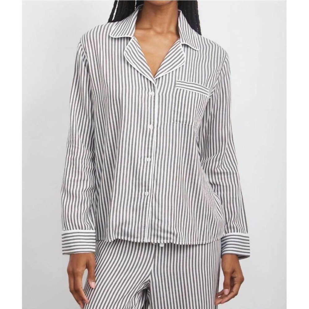 Rails Clara Munich Stripe Pajama Top Grey White Rayon Cotton PJ-303-125-4879 M